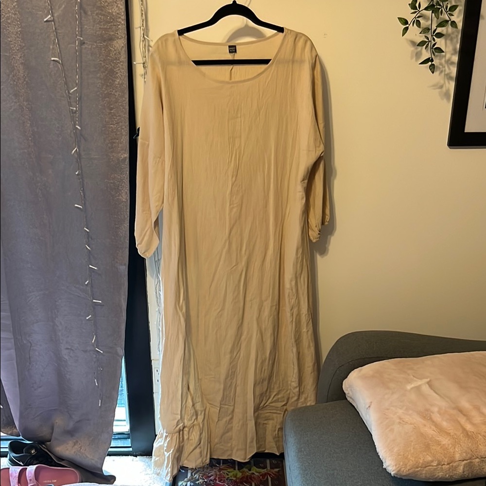 Tan Casual Dolman Sleeve Bateau Neck Gown